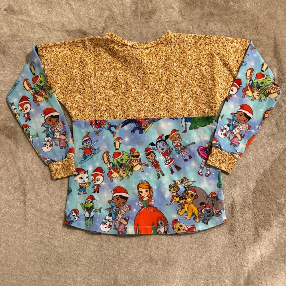 Disney Christmas Mashup Long Sleeve Top Mickey Kermit Sofia Doc McStuffins Gold